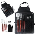 Kit Churrasco Completo 7 Peças Avental Espátula  Pegador Luva Saleiro Garfo Aço Inox Grillrelax