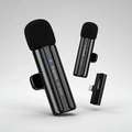 Kit 2 Microfone de Lapela Sem Fio Wireless Receptor Profissional Alcance 50 Metros Tipo C e Adaptador Lightning Com Case - Cor Preto