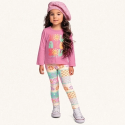 Conjunto Camiseta Manga Longa e Legging Malha You Are You Rosa Fakini - Feminino