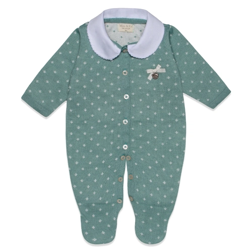 Macacão Manga Longa Tricot Poá com Gola Feminino – Verde