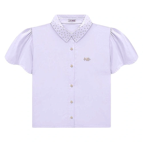 Camisa Manga Curta Gola Strass Nina Go - Feminina
