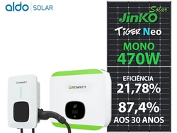 Gerador De Energia Solar Growatt Wallbox Carregador Veicular Rosca Dupla Metal Romagnole Growatt Gf 5,64kwp Jinko Tiger Neo Mono 470w Min 5kw 2mppt Mono 220v