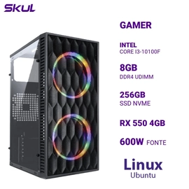 Computador 3000 Core I3-10100f Mem 8gb Ddr4 Ssd 256gb Nvme Rx 550 4gb Fonte 600w Linux Ubuntu