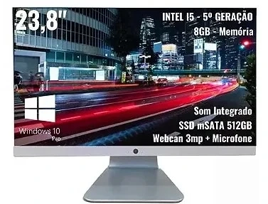 All In One Grasep D-AI05 Intel i5 5300u 2.9GHz 8GB Ssd 512Gb Tela 23,8 LED - FULL HD Wi-Fi 5.0 Bluetooth 4.2