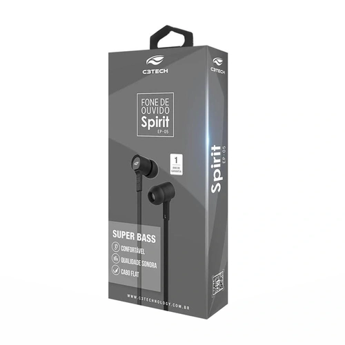 Fone de Ouvido C3TECH Spirit Intra Auricular Preto - EP-05BK