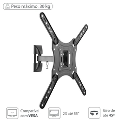 Suporte para Tv Led- Lcd de 23 a 55 Articulado Com Inclinação e Passador de Cabos Vinik ST300A