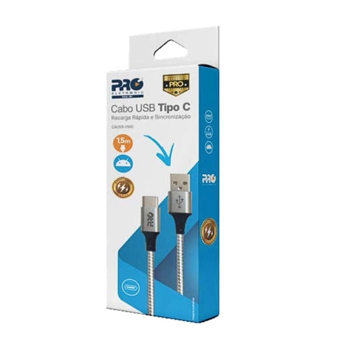 Cabo Usb Tipo c Proeletronic Causb-150c Nylon Cinza - 1,5m