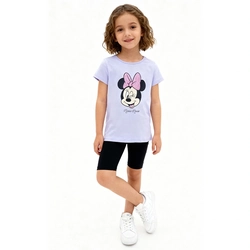 Camiseta Manga Curta Estampada Minnie Lilás com Brilho Feminina - Bygus
