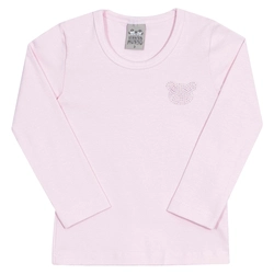 Blusinha Manga Longa com Strass Rosa Cake Randa Mundu - Feminina