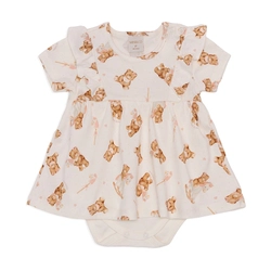 Body Vestido Manga Curta Com Babado Suedine Feminino - Ursinha e Cavalinho