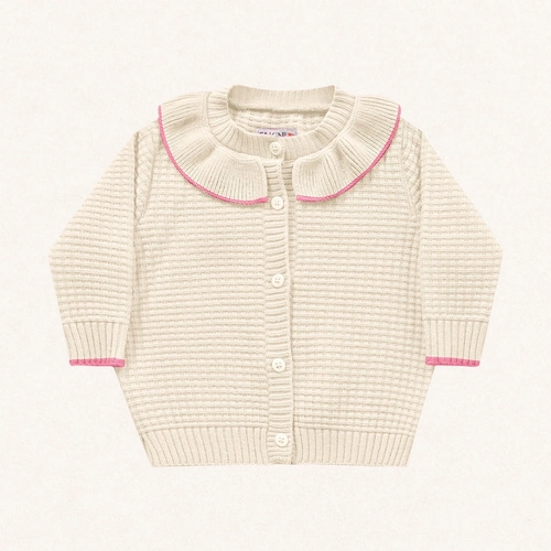 Casaco Tricot Gola Babado Marfim Fakini – Feminino