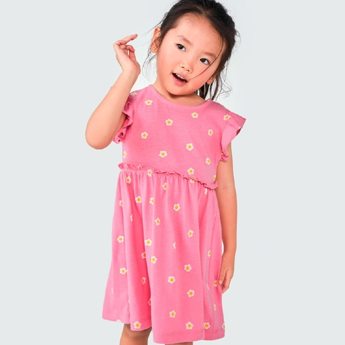 Vestido Meia Manga com Babados Estampado Flores Hering - Feminino