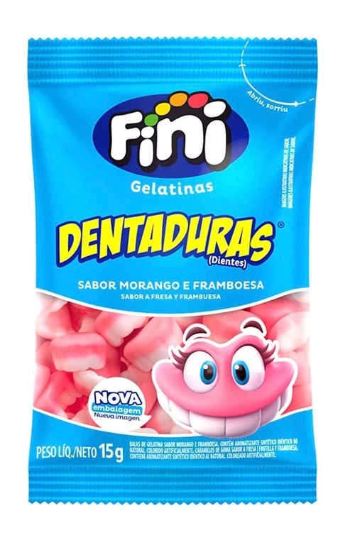 Fini Gelatinas Dentaduras Sabor Morango e Framboesa 15g