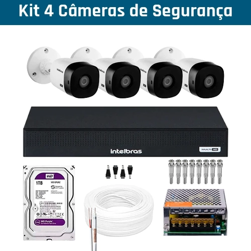 KIT INTELBRAS 4 CÂMERAS VHD 1220 B G2 - DVR 4 CANAIS - HD 1TB