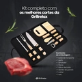 Kit Churrasco 9 Peças Aço Inox e Estojo Garfo Faca Amolador Tábua Resistente Grillrelax