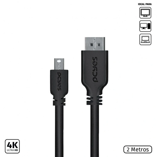 Cabo Pcyes Mini Displayport Macho para Displayport Macho 2 metros Pcyes - Pmddpm-2