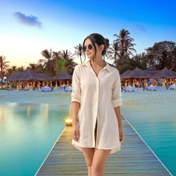 Saída de Praia em Linho com Botões em Madeira Sustentável – Sal da Terra, Luz do Mundo