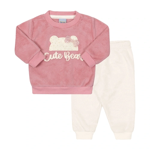 Conjunto Blusa e Calça em Pelinho Cute Bear Rosa Tileesul - Feminino