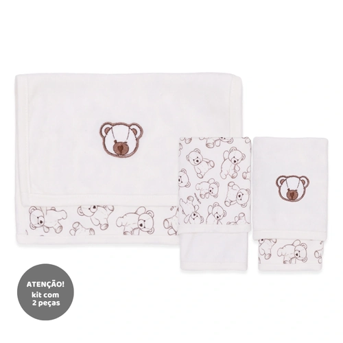 Kit de 2 Toalhas de Boca Suedine com Forro Atoalhado Unissex - Ursinho Fofo