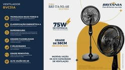 VENTILADOR DE COLUNA BRITÂNIA 6 PÁS 75W BVC31A 127V