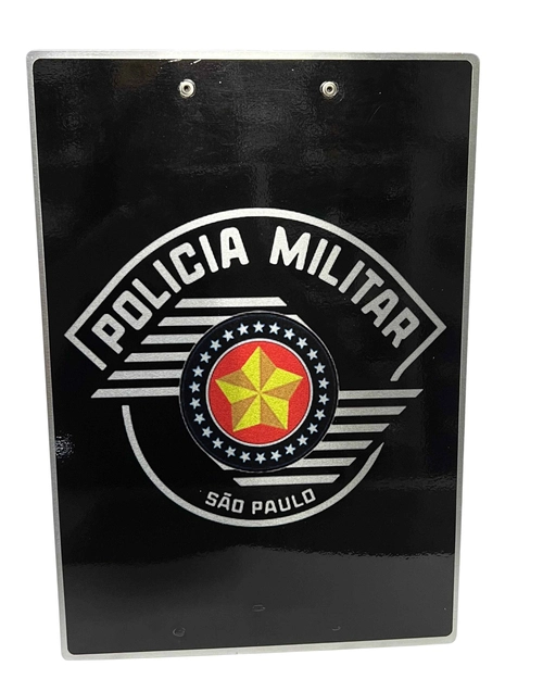 Prancheta Alumínio Operacional- Fundo preto c/ logo da PMESP