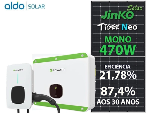 Gerador De Energia Solar Growatt Wallbox Carregador Veicular Solo Romagnole Growatt Gf 25,38kwp Jinko Tiger Neo Mono 470w Mid 20kw 4mppt Trif 220v