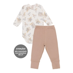 Conjunto Body Manga Longa Estampado e Mijão Liso Suedine Masculino - Bichinhos Transporte