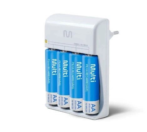 Carregador Rm02 Bivolt Com 4 Pilhas Aa de 2500 Mah  Cb054