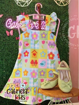 Vestido Casinha e Passaros com Alça